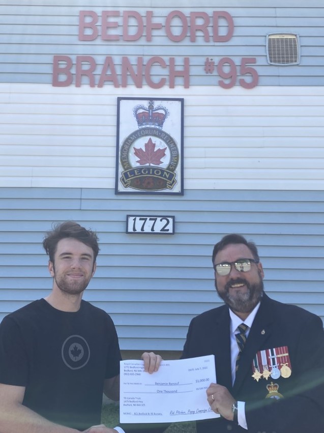 Ben Renolf received a $1000 bursary from Bedford Legion Poppy Campaign Chairman, Comrade Rob Pitcher