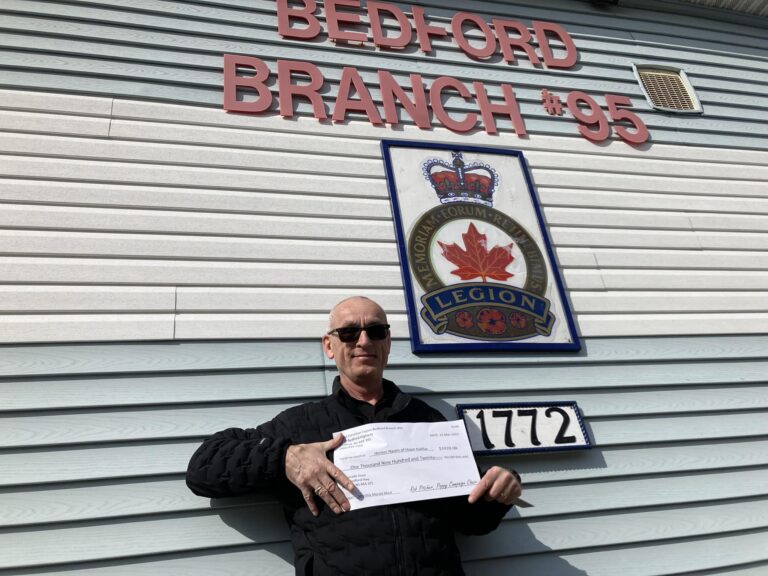 The Bedford Legion Poppy Campaign has donated $1,920.00 to Phil Reddy; the coordinator of Heroes Haven of Hope Halifax, a support group for those suffering from PTSD (Post Traumatic Stress Disorder). Branch 95 is so proud that we are able to assist this fantastic cause.