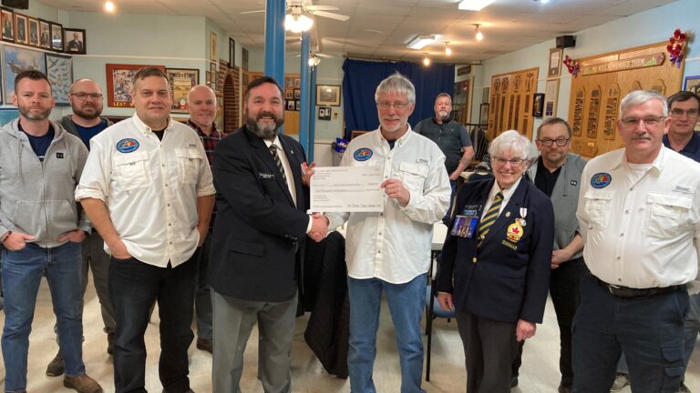 The Bedford Legion Branch 95 donated $2,500 to Heroes Mending on the Fly. HMOTF is dedicated to the physical and emotional rehabilitation of disabled active military service personnel and disabled veterans through fly-tying, fly-fishing and associated activities including education and outings.Comrade Rob Pitcher (Branch 95 Poppy Chair) presents Ray McEachern (HMOTF Coordinator) with the cheque, also in the photo are: Richard Grantham, Jammie Jennings, Steve Whyte, Wayne Grantham, Rob Patten, Mike Kearley, Mike Hoyles, Nick Clark and Comrade Joyce Pitcher (Branch 95 President)